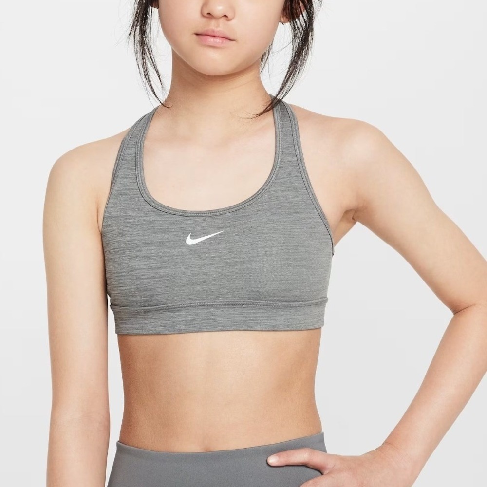 Nike Dri-FIT Sports Bra Heather Grey Racerback Medium Impact Futura Logo M youth